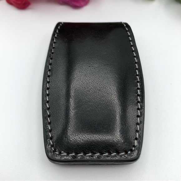 Sheridan Stitched Black Smooth Leather Magnetic Money Clip Holder Wallet - Picture 8 of 16